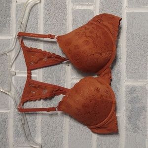 Aerie Women's Rust Padded Scalloped Lace Underwire Bra with Lacy Back Size 36B